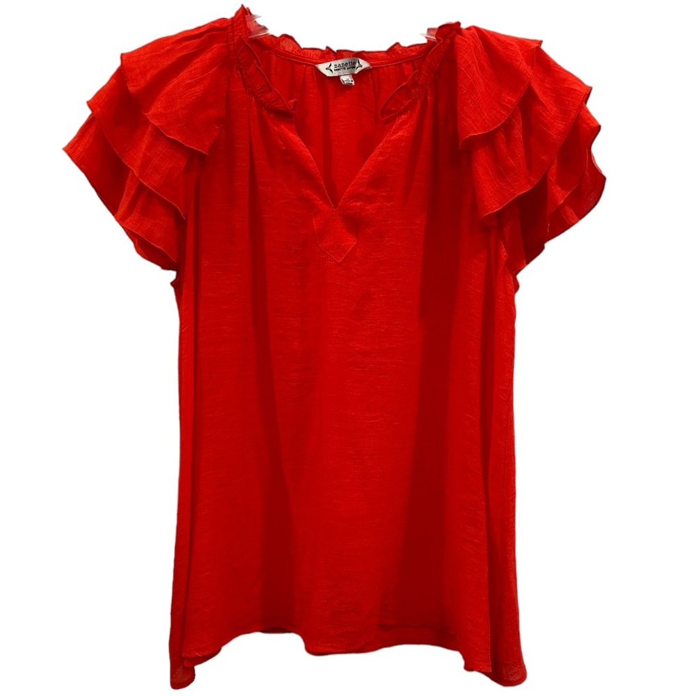 Nanette Lepore flutter shoulder blouse size M EUC